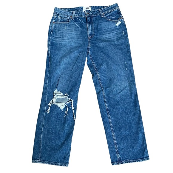 Paige Noella Destructed Straight Crop Jeans 29 Distressed Raw Hem Denim - Picture 1 of 14